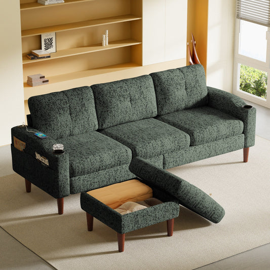 Canapé convertible combiné, canapé en L avec repose-pieds et rangement, canapé combiné 3 places