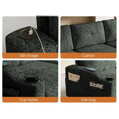 Canapé convertible combiné, canapé en L avec repose-pieds et rangement, canapé combiné 3 places
