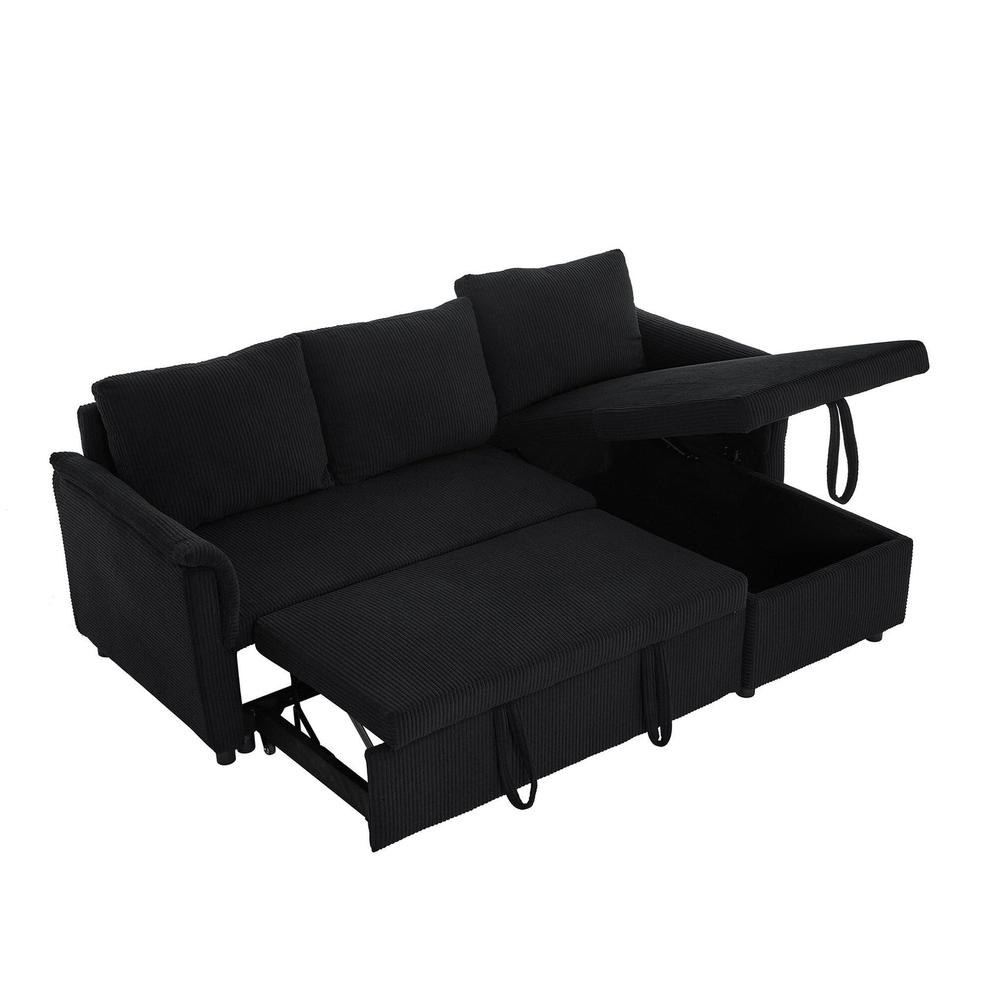 Canapé-lit convertible modulaire en velours côtelé avec méridienne de rangement et dossier inclinable pour le salon