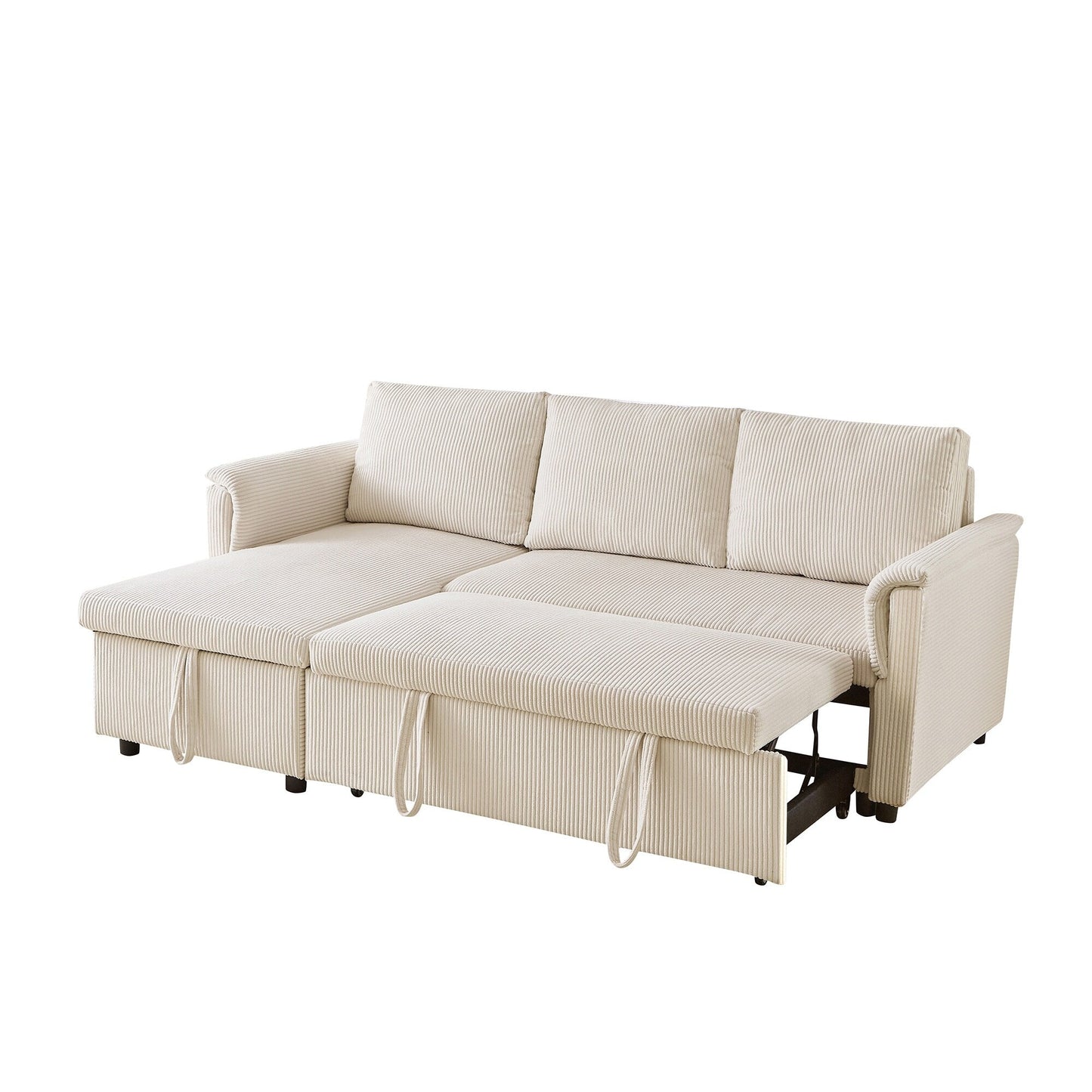 Canapé-lit convertible modulaire en velours côtelé avec méridienne de rangement et dossier inclinable pour le salon