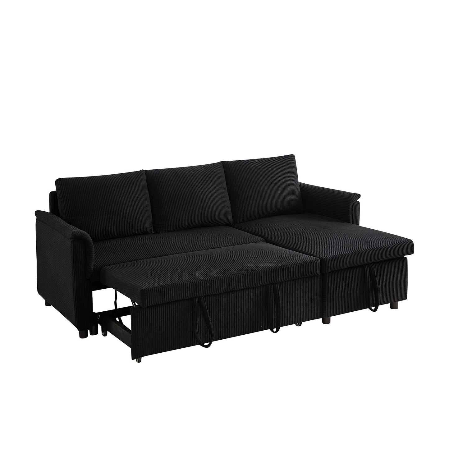 Canapé-lit convertible modulaire en velours côtelé avec méridienne de rangement et dossier inclinable pour le salon