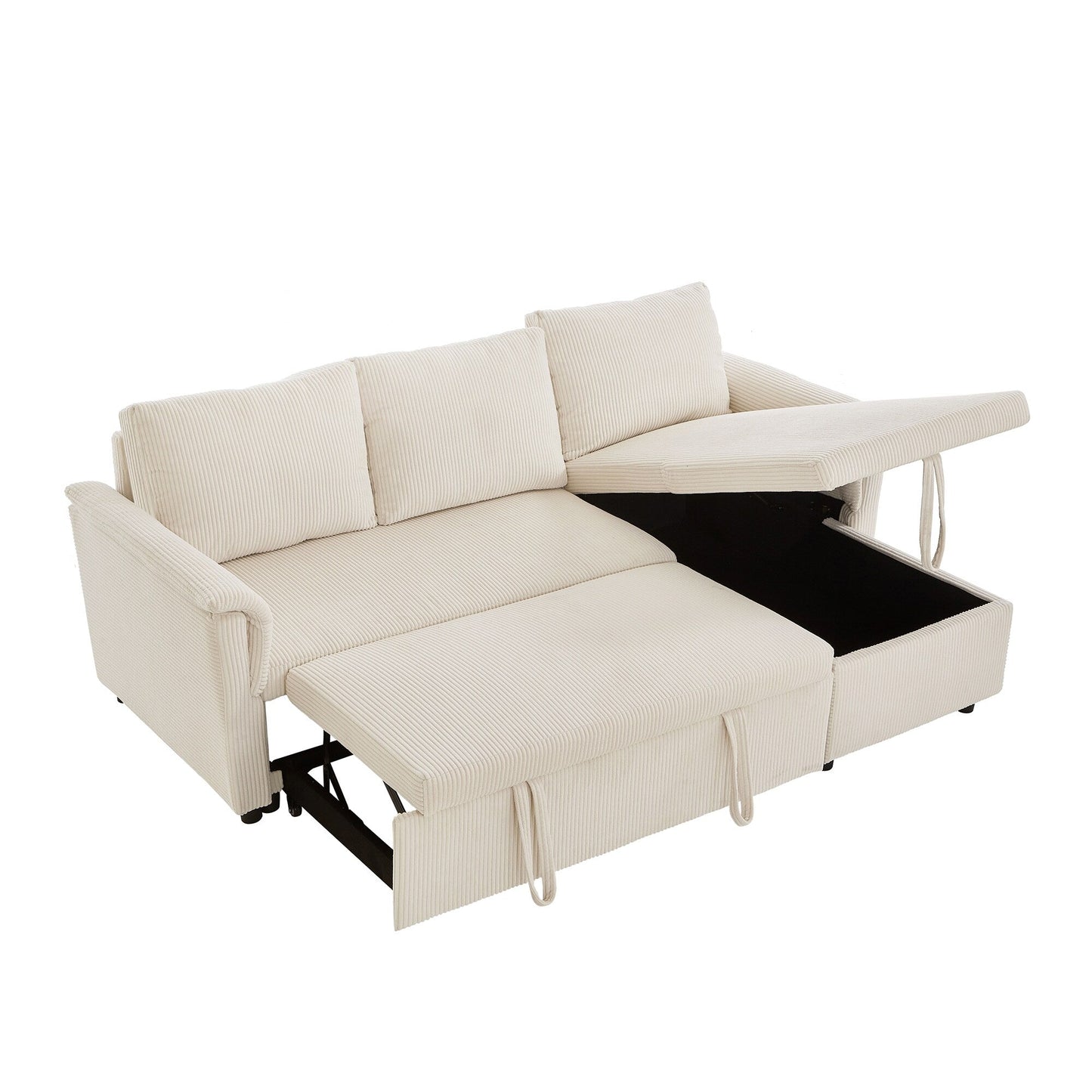 Canapé-lit convertible modulaire en velours côtelé avec méridienne de rangement et dossier inclinable pour le salon