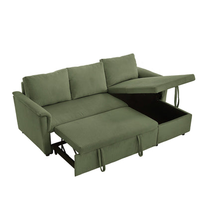 Canapé-lit convertible modulaire en velours côtelé avec méridienne de rangement et dossier inclinable pour le salon