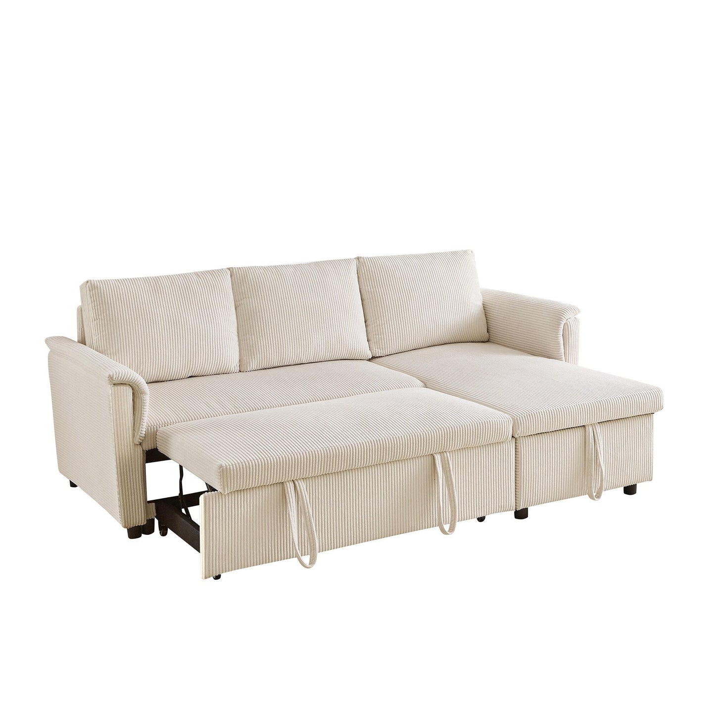 Canapé-lit convertible modulaire en velours côtelé avec méridienne de rangement et dossier inclinable pour le salon