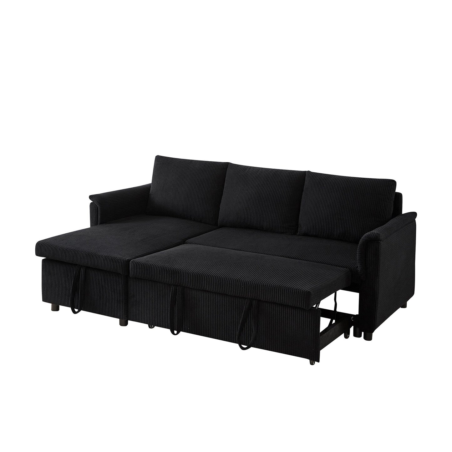 Canapé-lit convertible modulaire en velours côtelé avec méridienne de rangement et dossier inclinable pour le salon