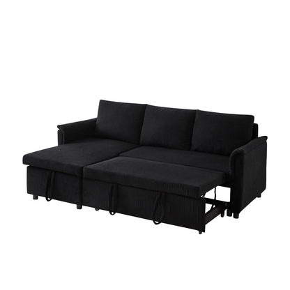 Canapé-lit convertible modulaire en velours côtelé avec méridienne de rangement et dossier inclinable pour le salon
