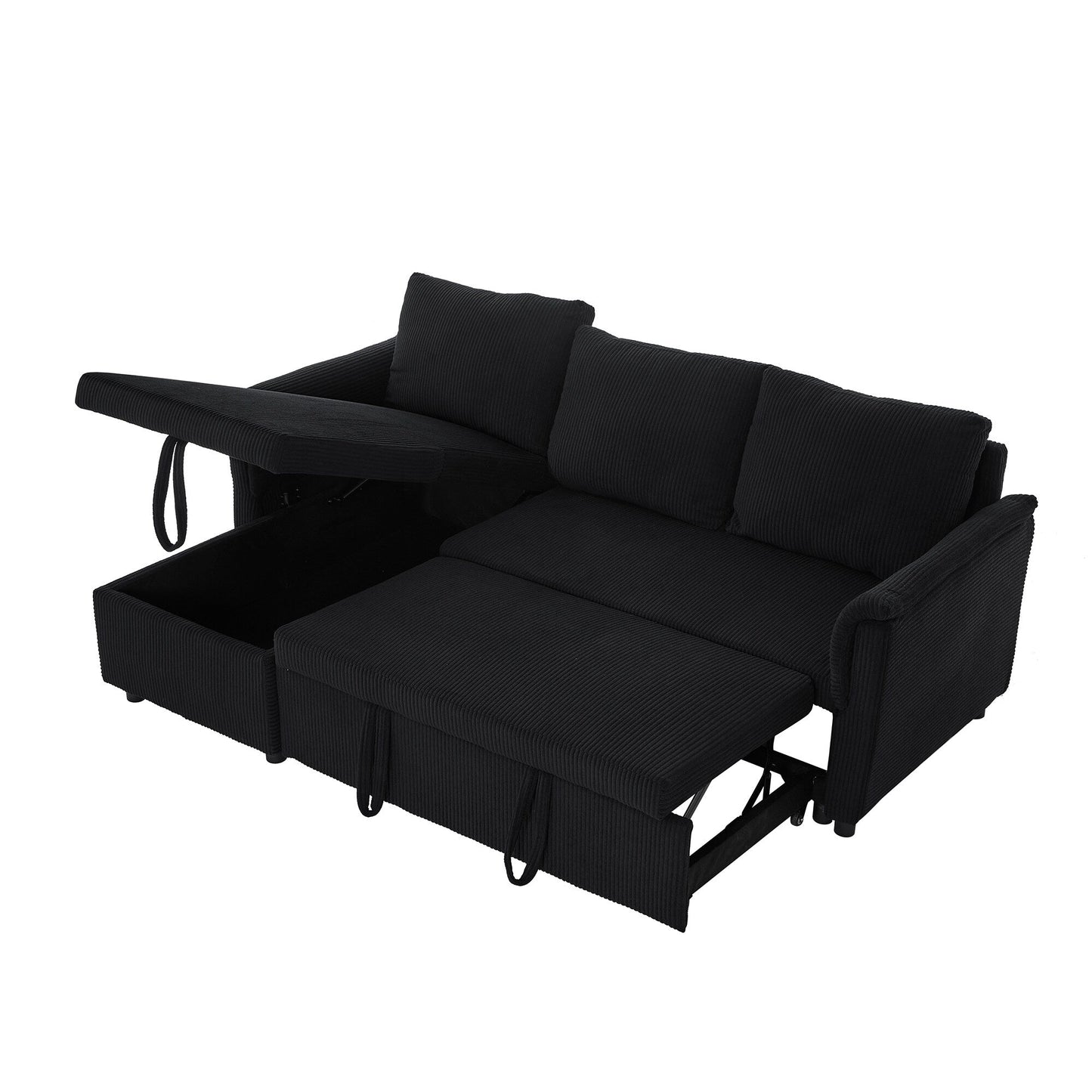 Canapé-lit convertible modulaire en velours côtelé avec méridienne de rangement et dossier inclinable pour le salon