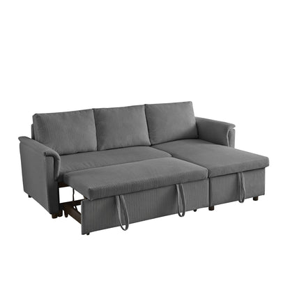 Canapé-lit convertible modulaire en velours côtelé avec méridienne de rangement et dossier inclinable pour le salon