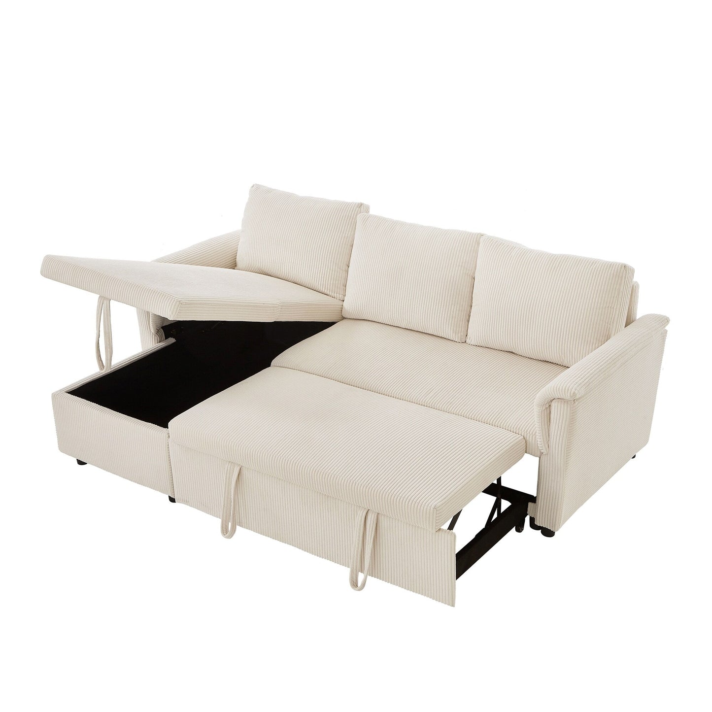 Canapé-lit convertible modulaire en velours côtelé avec méridienne de rangement et dossier inclinable pour le salon