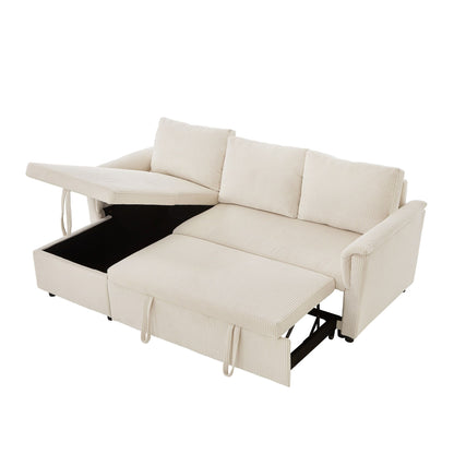 Canapé-lit convertible modulaire en velours côtelé avec méridienne de rangement et dossier inclinable pour le salon
