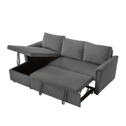 Canapé-lit convertible modulaire en velours côtelé avec méridienne de rangement et dossier inclinable pour le salon