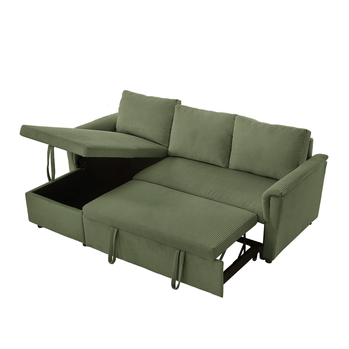 Canapé-lit convertible modulaire en velours côtelé avec méridienne de rangement et dossier inclinable pour le salon