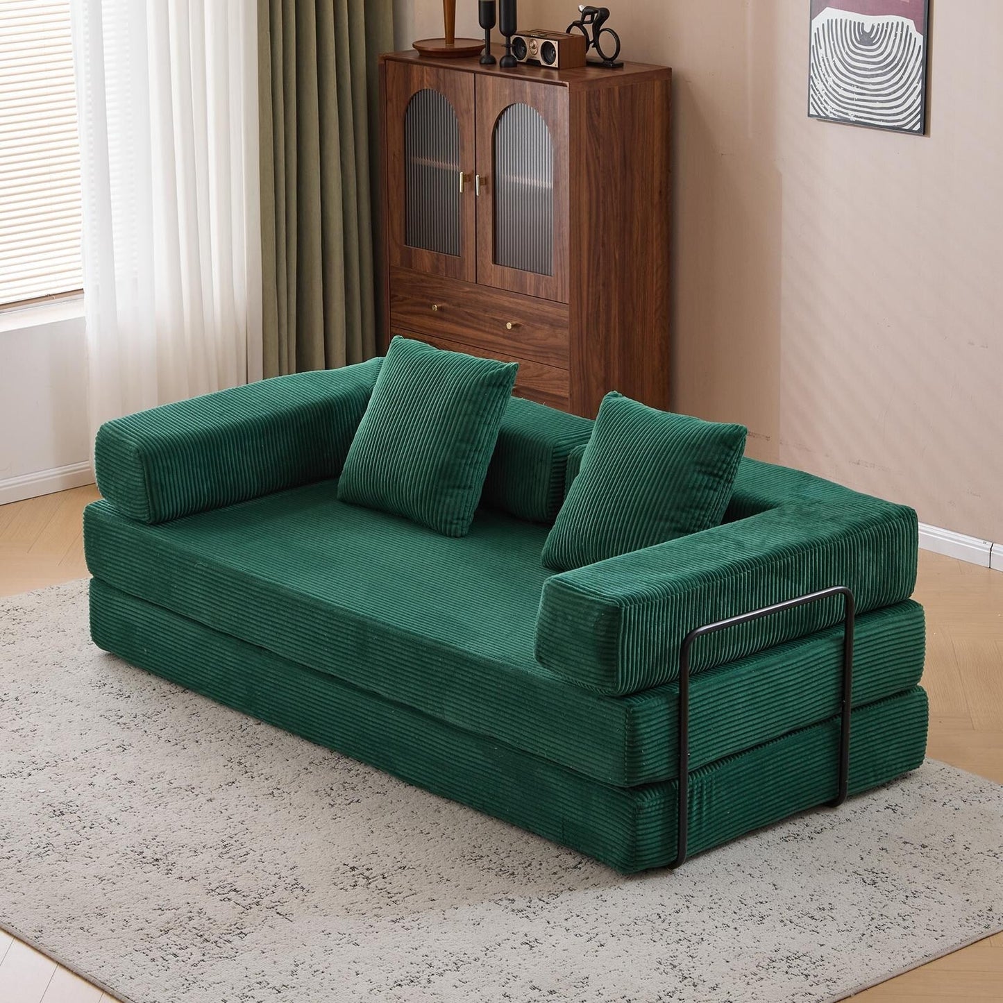 Canapé-lit convertible avec dossier coussiné en tissu chenille pour salon et chambre à coucher