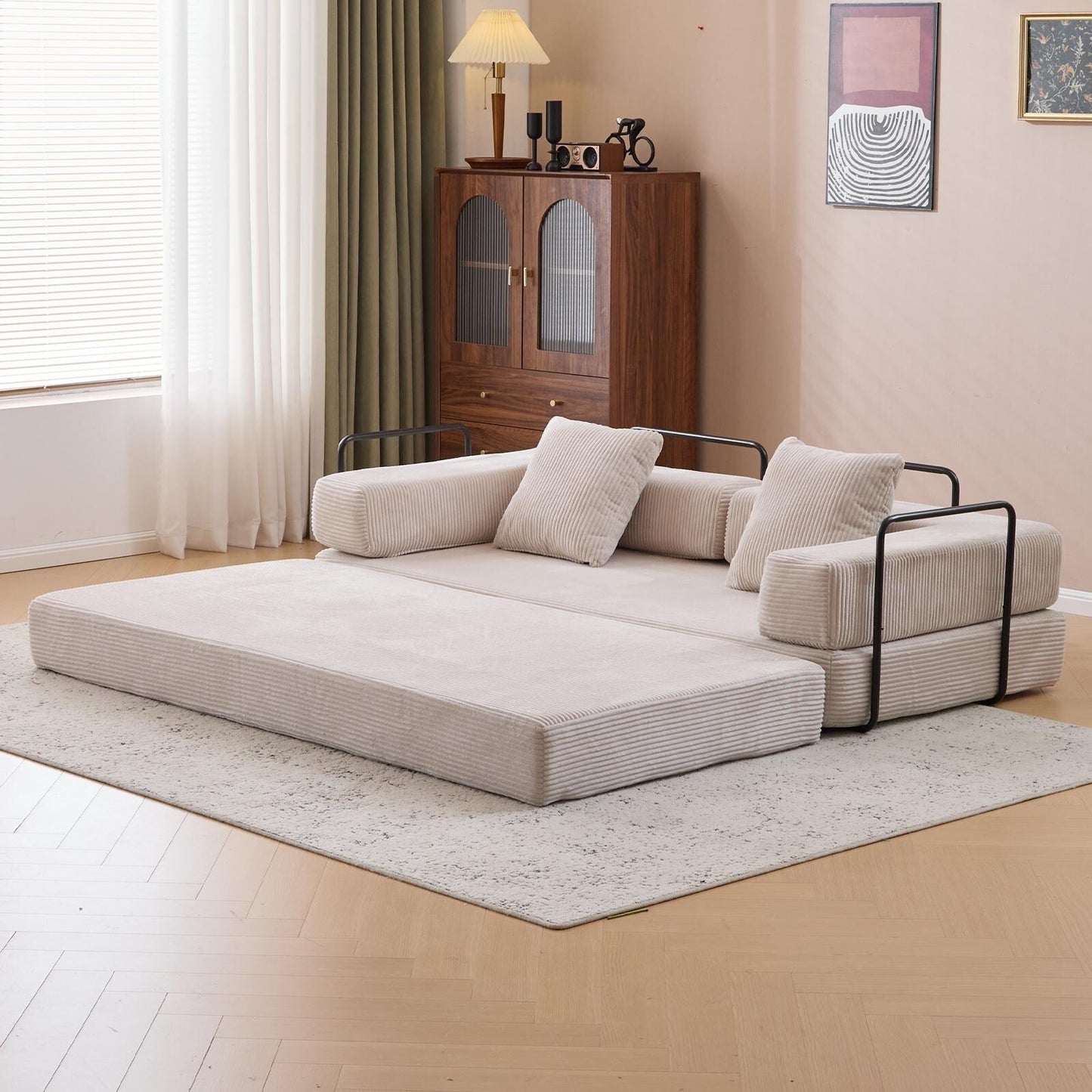 Canapé-lit convertible avec dossier coussiné en tissu chenille pour salon et chambre à coucher