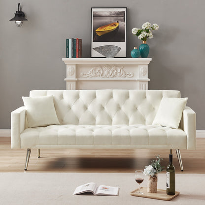 Canapé-lit convertible capitonné et pliable, couleur blanc crème