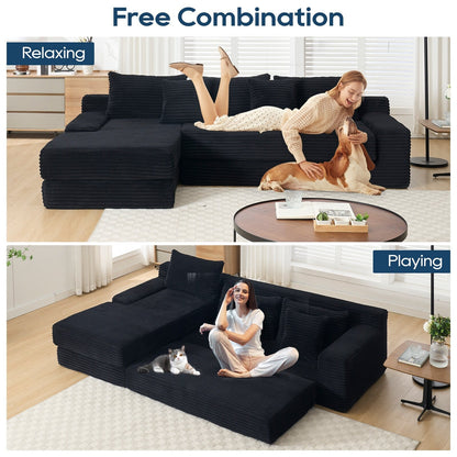Canapé convertible sectionnel en velours côtelé en forme de L, canapé modulaire 3 places avec cadre en acier pour chambres et home cinéma