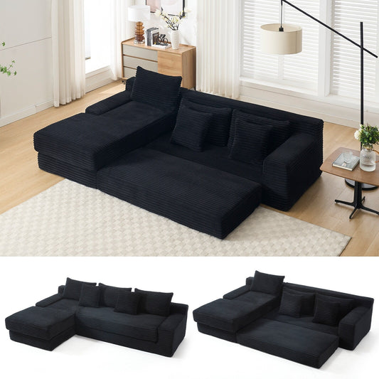 Canapé convertible sectionnel en velours côtelé en forme de L, canapé modulaire 3 places avec cadre en acier pour chambres et home cinéma