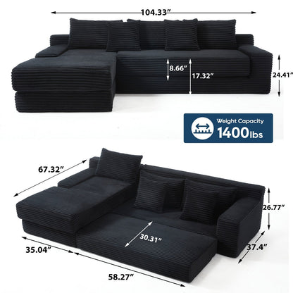 Canapé convertible sectionnel en velours côtelé en forme de L, canapé modulaire 3 places avec cadre en acier pour chambres et home cinéma