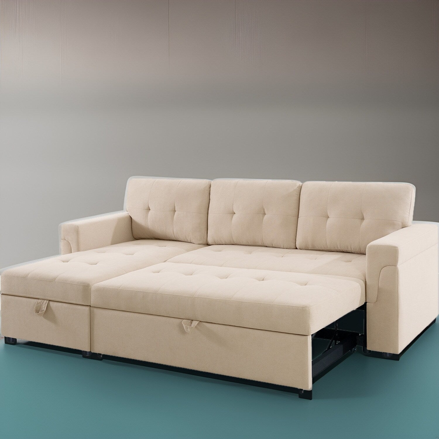 Canapé sectionnel convertible réversible avec lit gigogne, méridienne avec rangement dissimulé et pieds robustes