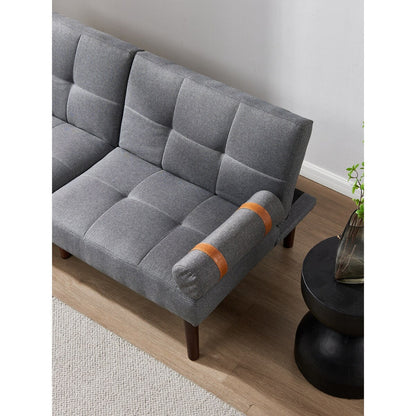 Canapé-lit futon convertible avec pieds en bois massif et tissu lin gris