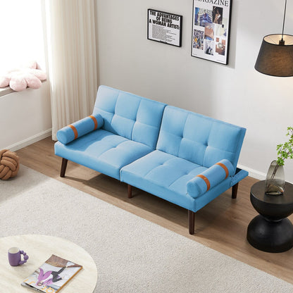 Canapé-lit futon convertible avec pieds en bois massif et tissu lin gris