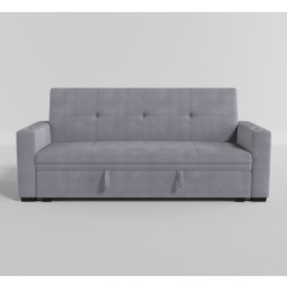 Canapé convertible, dossier en velours capitonné gris, ports de chargement USB, 84 pouces
