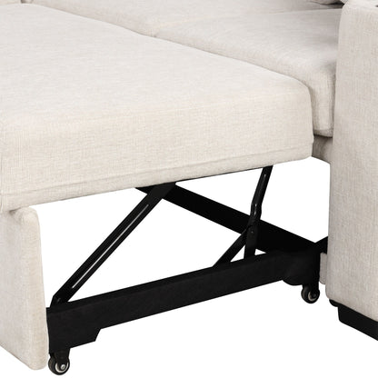 Canapé sectionnel convertible en U avec lit gigogne, ports USB et porte-gobelets pour le salon