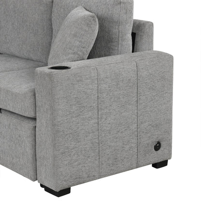 Canapé sectionnel convertible en U avec lit gigogne, ports USB et porte-gobelets pour le salon