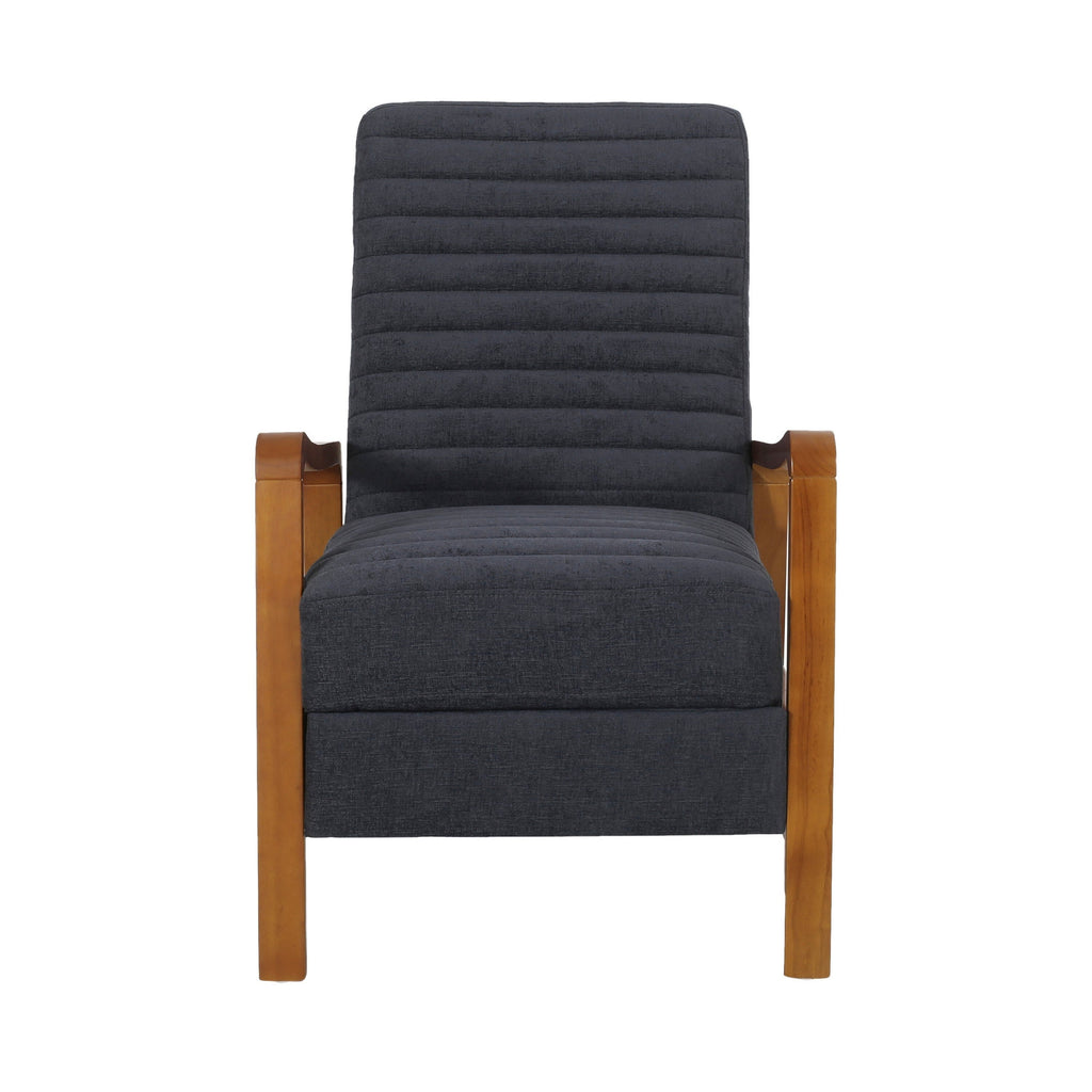 Fauteuil inclinable manuel Copa, bois brun, tissu gris ardoise à coutures apparentes
