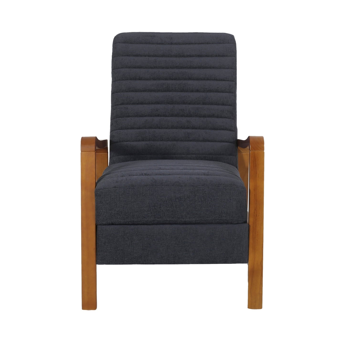 Fauteuil inclinable manuel Copa, bois brun, tissu gris ardoise à coutures apparentes