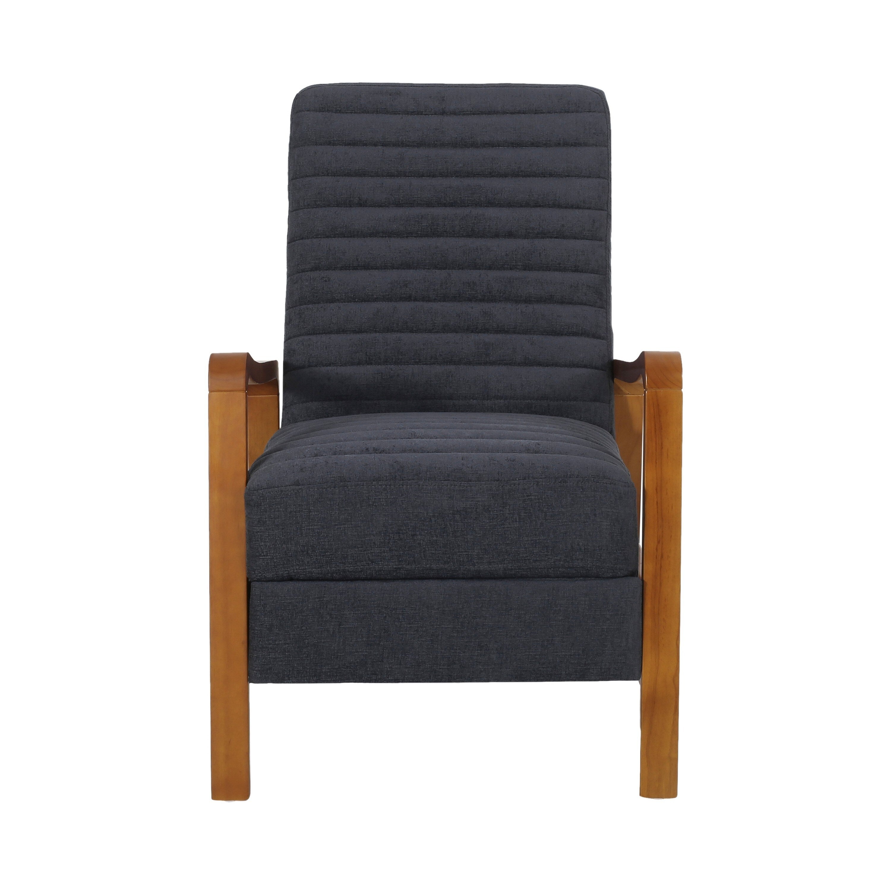 Fauteuil inclinable manuel Copa, bois brun, tissu gris ardoise à coutures apparentes