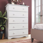 Commode 5 tiroirs 100 % bois massif avec boutons en métal ou en bois de Palace Imports