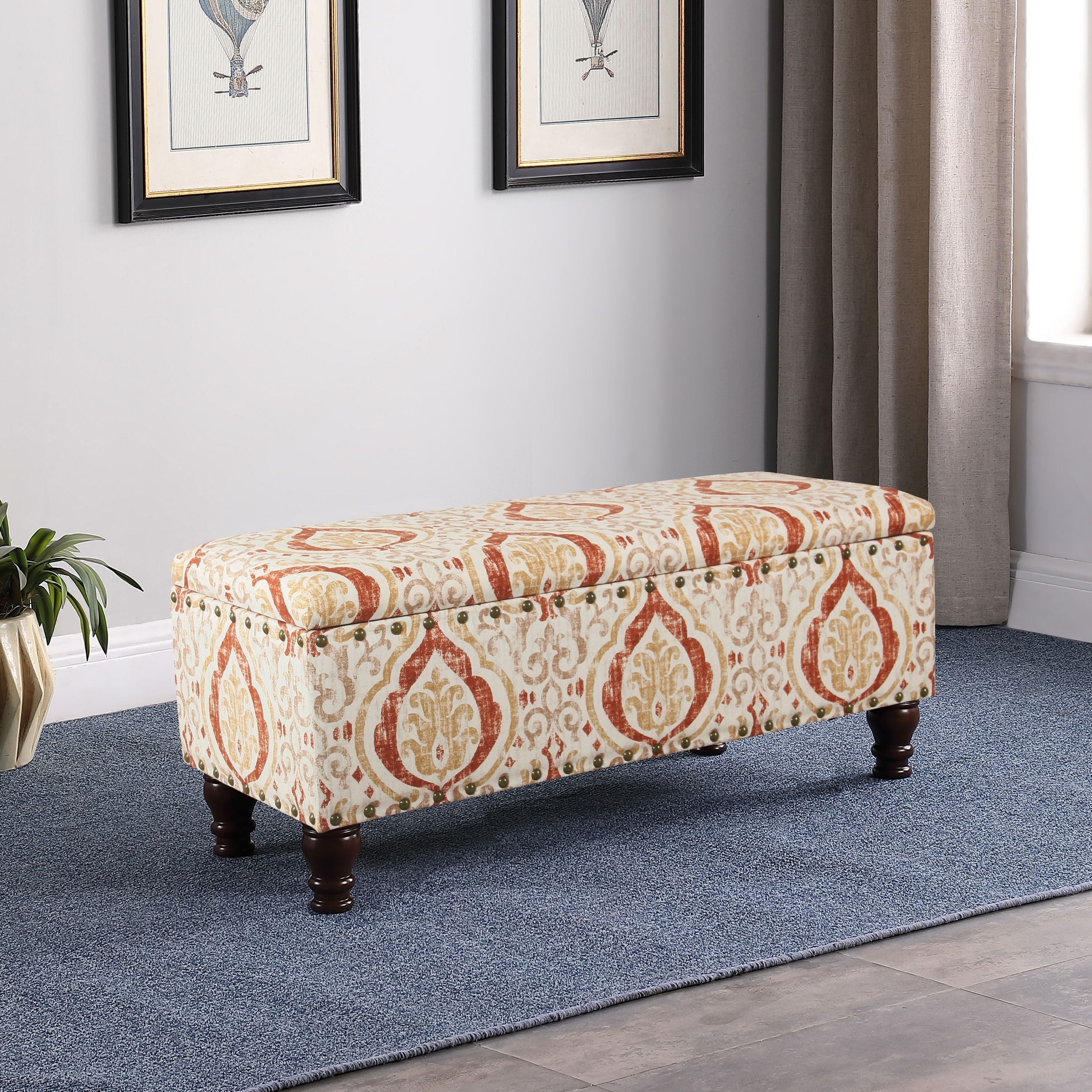 Banc de rangement rembourré Copper Grove Muscari avec garniture cloutée