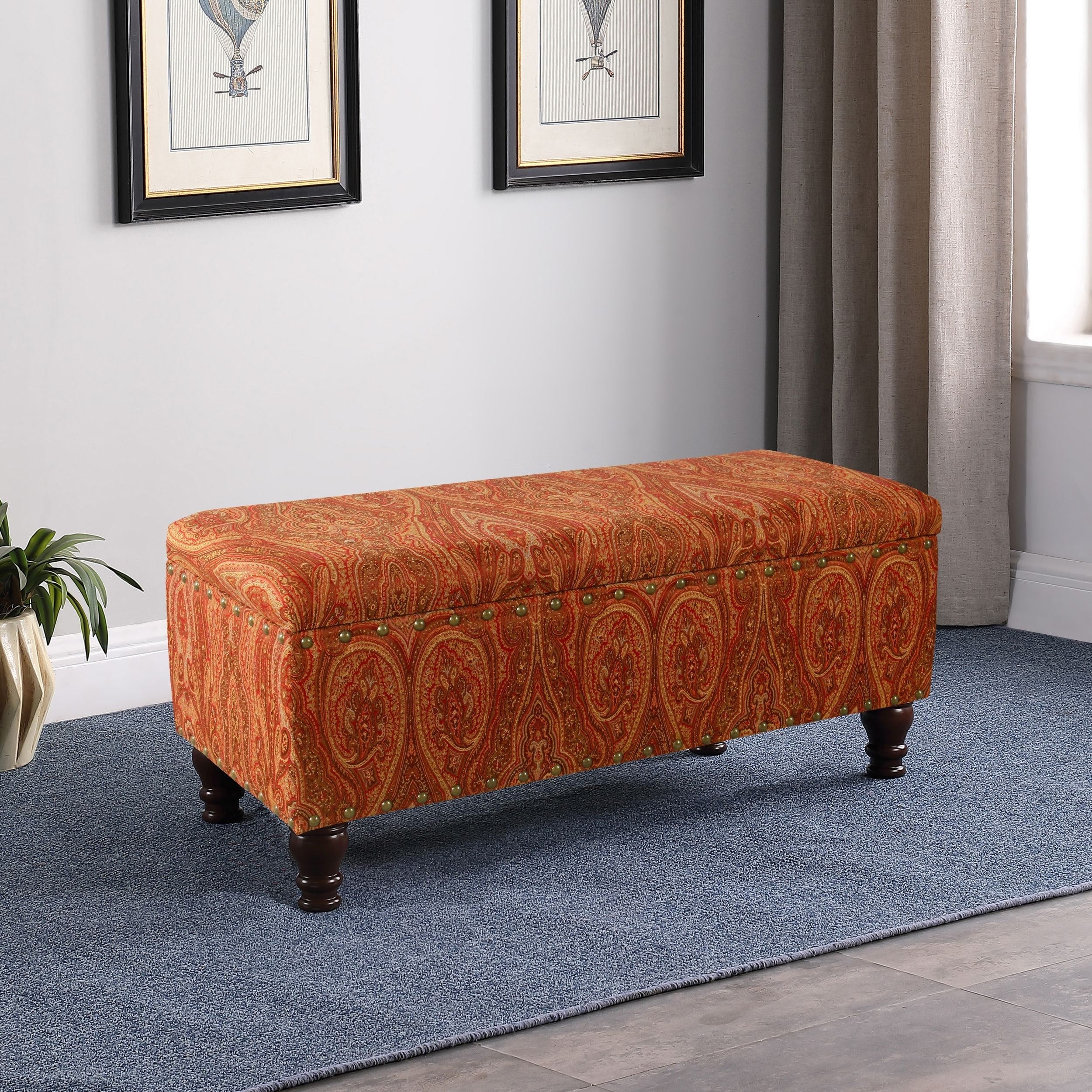 Banc de rangement rembourré Copper Grove Muscari avec garniture cloutée