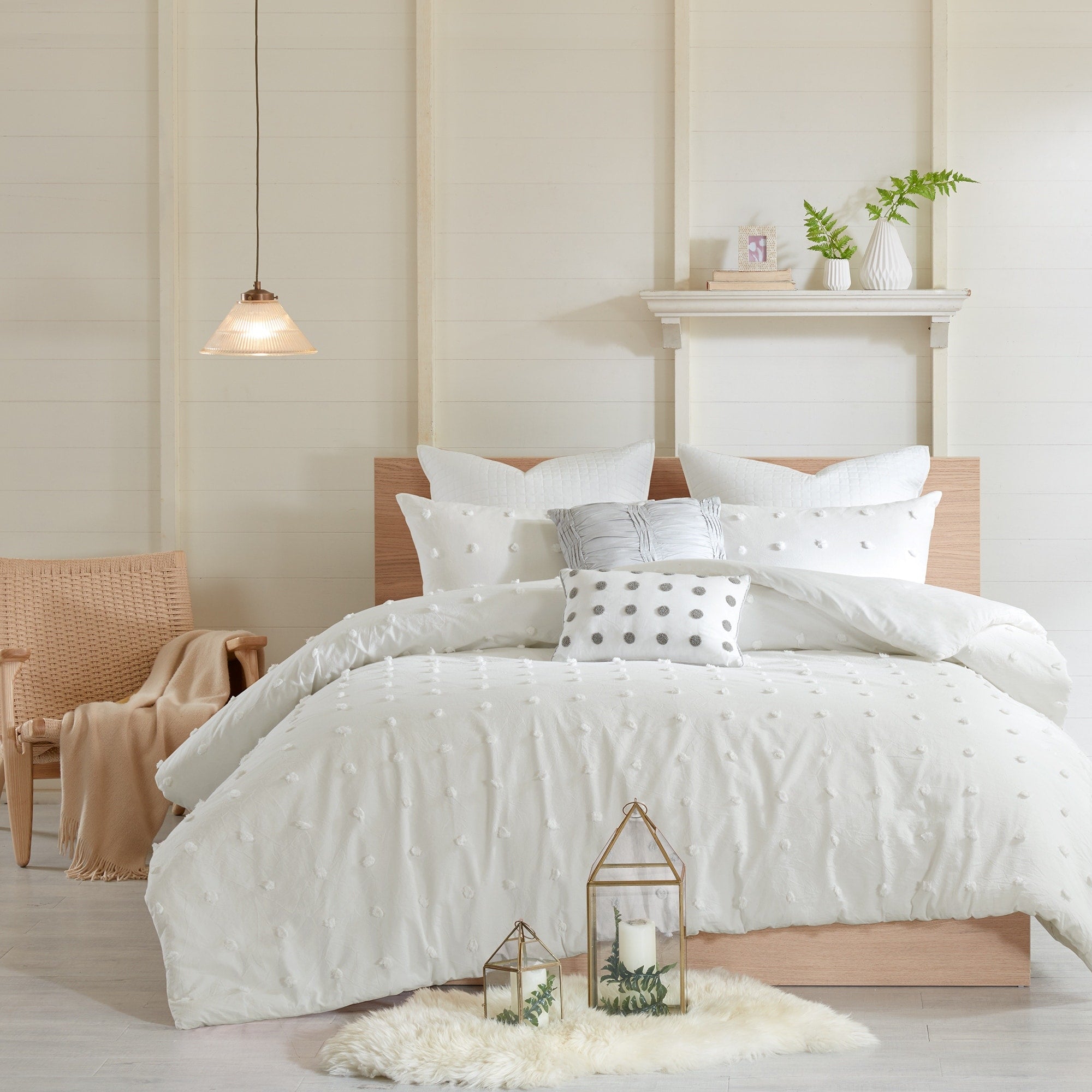 Parure de lit en jacquard de coton et de maïs au design intelligent avec taies d'oreiller et coussins décoratifs