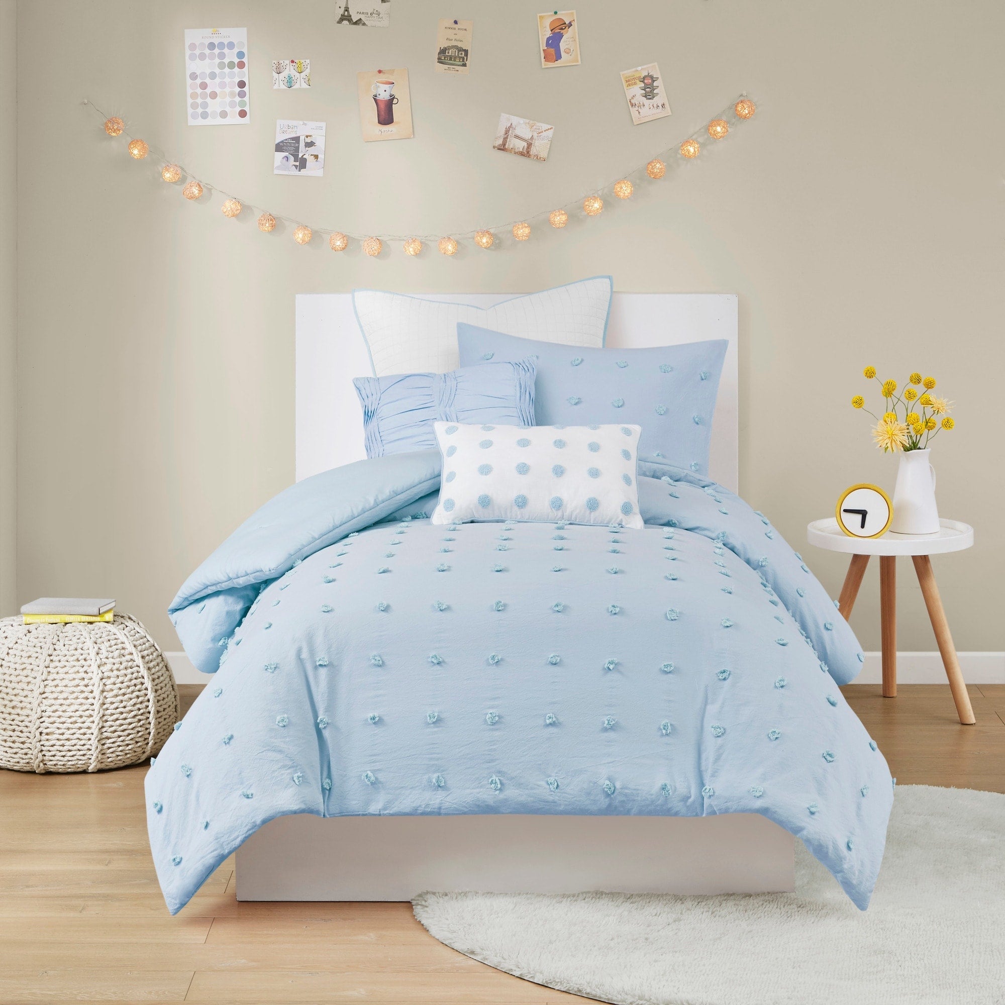 Parure de lit en jacquard de coton et de maïs au design intelligent avec taies d'oreiller et coussins décoratifs