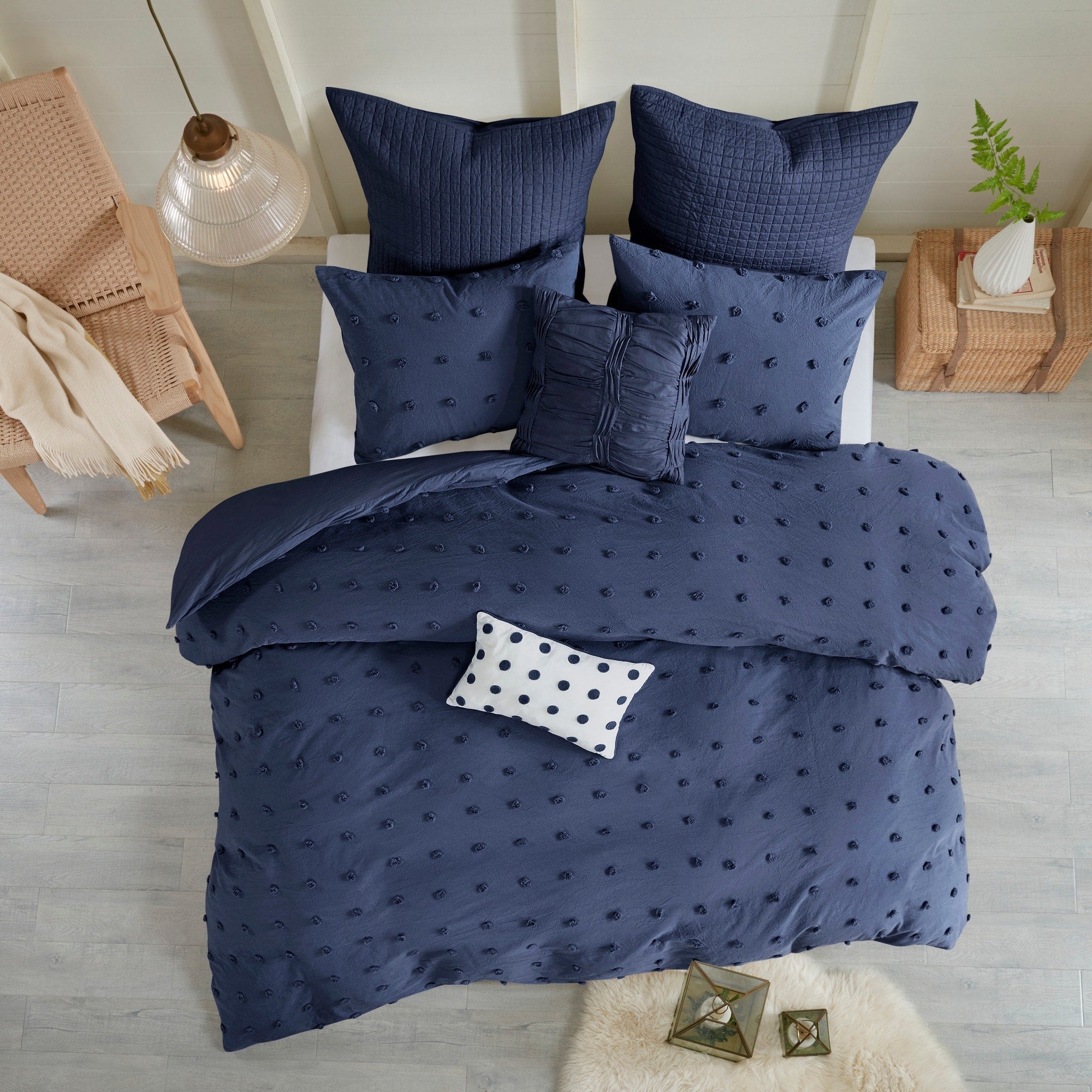 Parure de lit en jacquard de coton et de maïs au design intelligent avec taies d'oreiller et coussins décoratifs