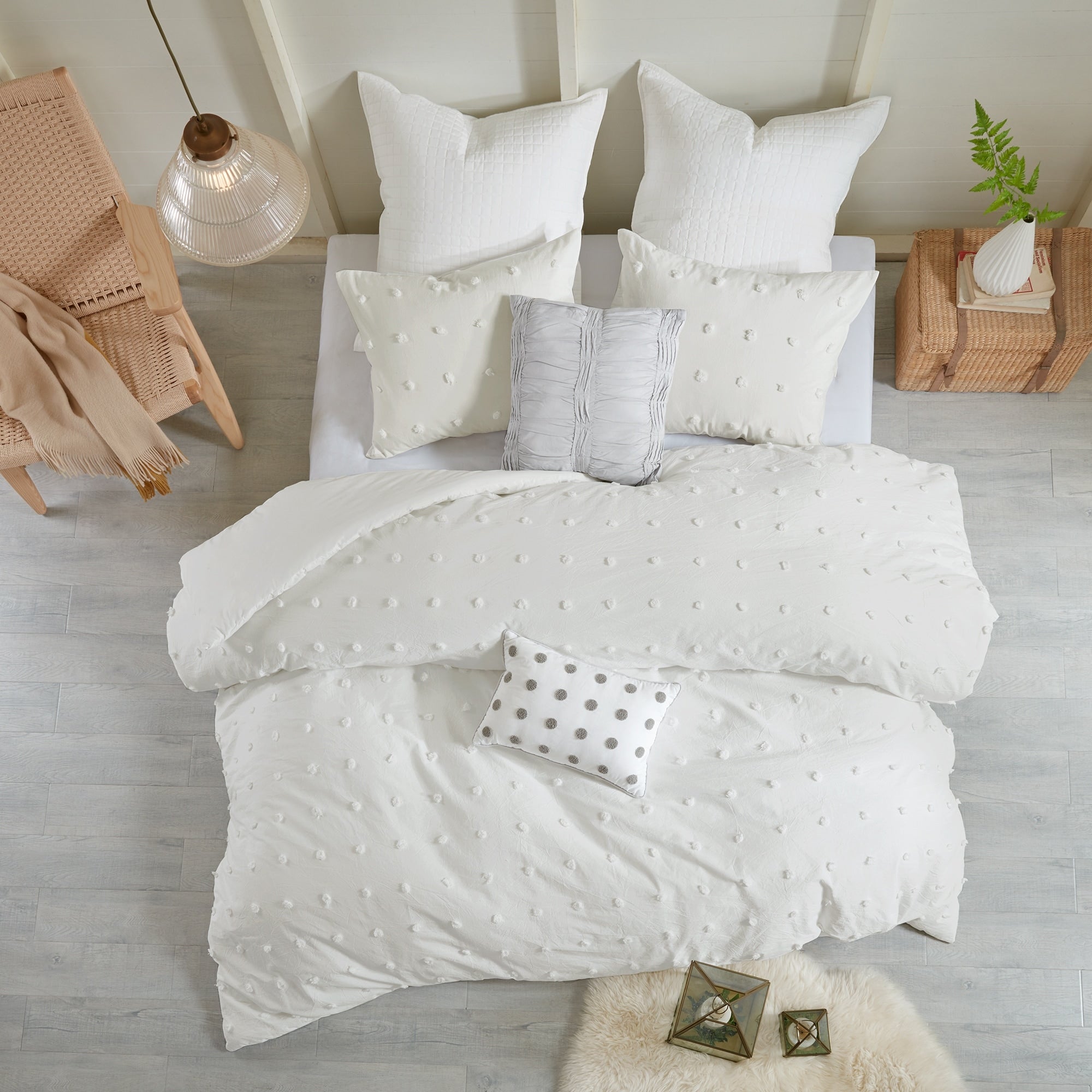 Parure de lit en jacquard de coton et de maïs au design intelligent avec taies d'oreiller et coussins décoratifs