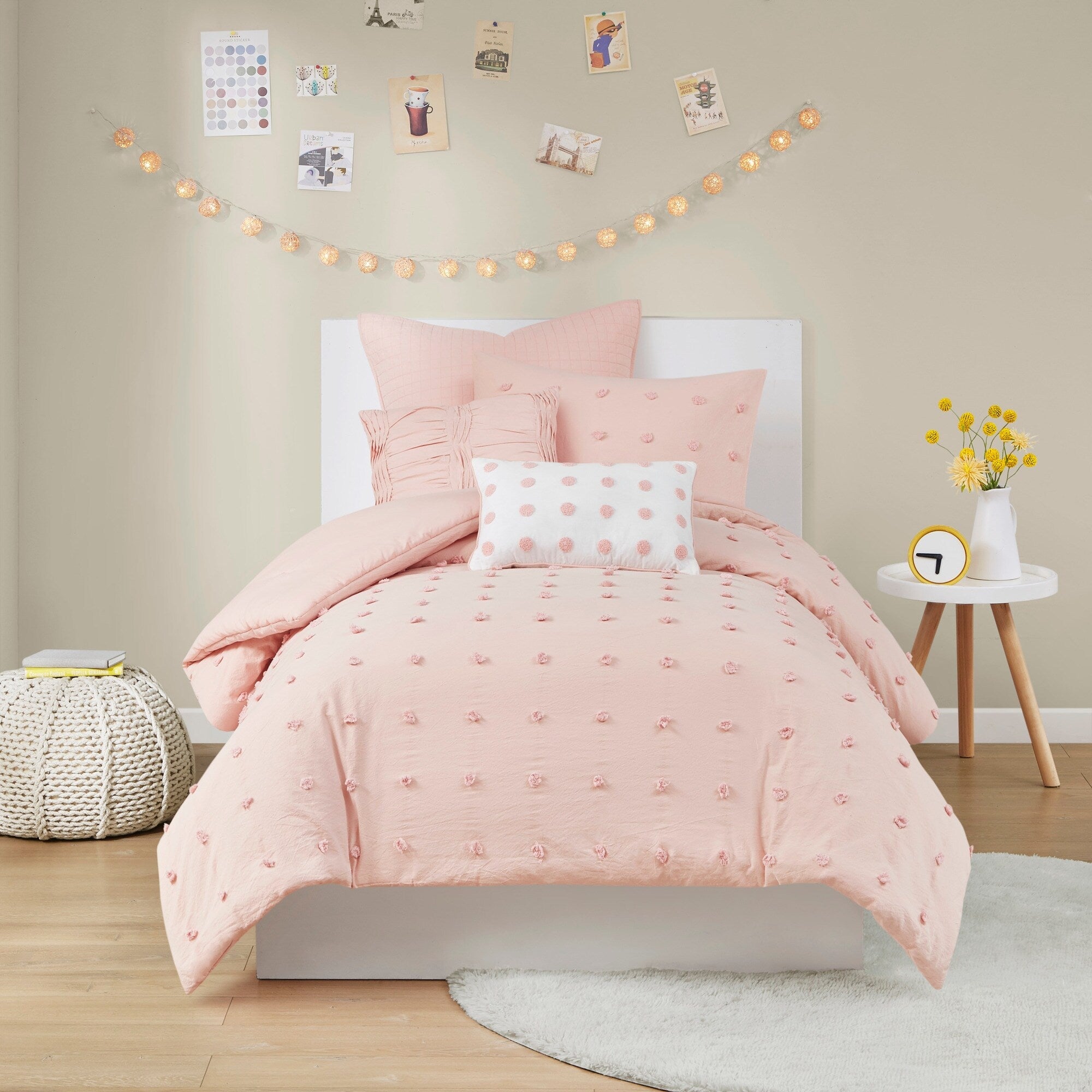 Parure de lit en jacquard de coton et de maïs au design intelligent avec taies d'oreiller et coussins décoratifs