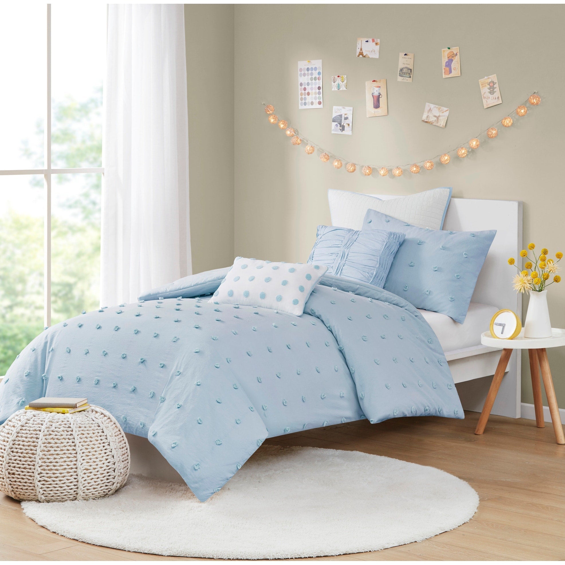 Parure de lit en jacquard de coton et de maïs au design intelligent avec taies d'oreiller et coussins décoratifs