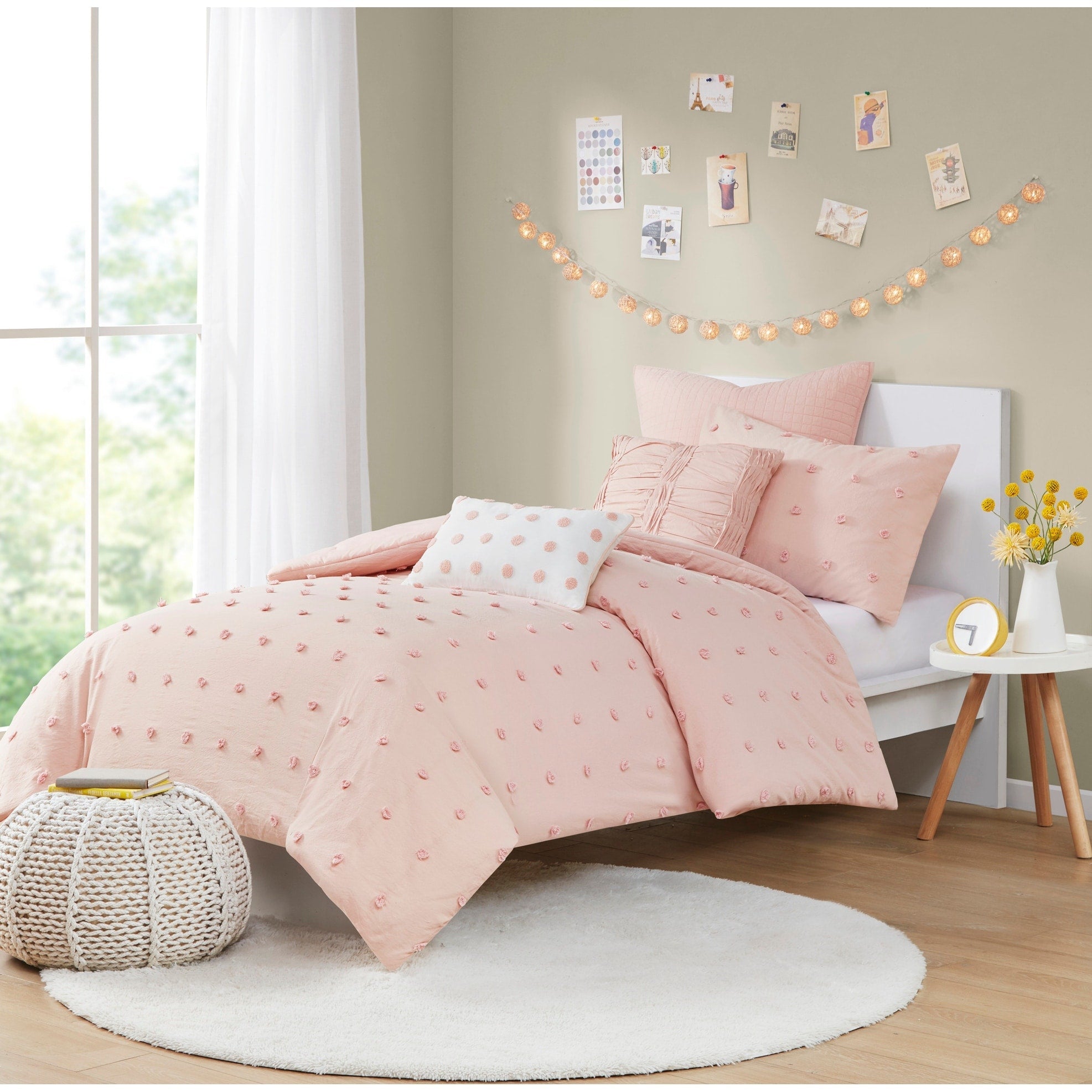 Parure de lit en jacquard de coton et de maïs au design intelligent avec taies d'oreiller et coussins décoratifs