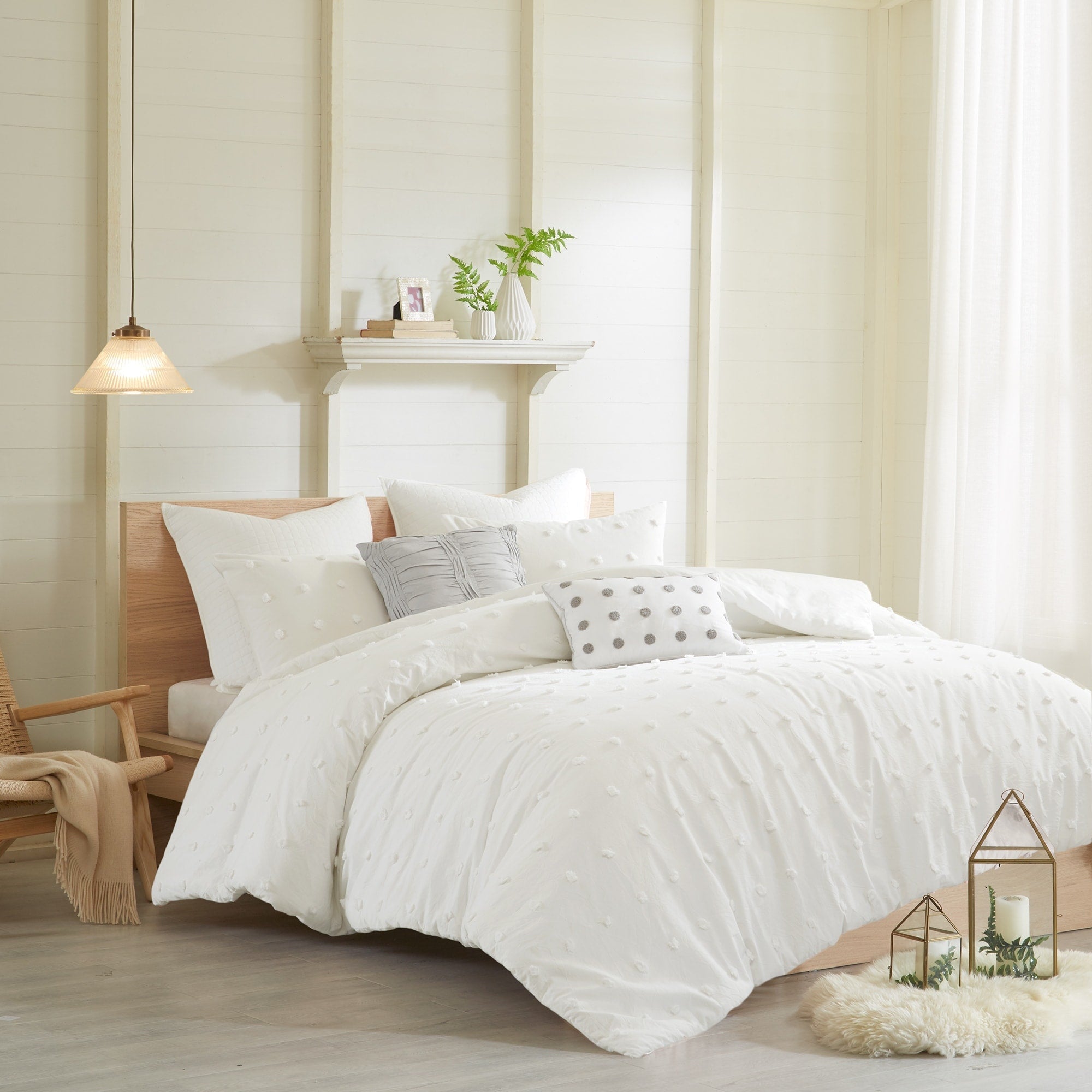 Parure de lit en jacquard de coton et de maïs au design intelligent avec taies d'oreiller et coussins décoratifs