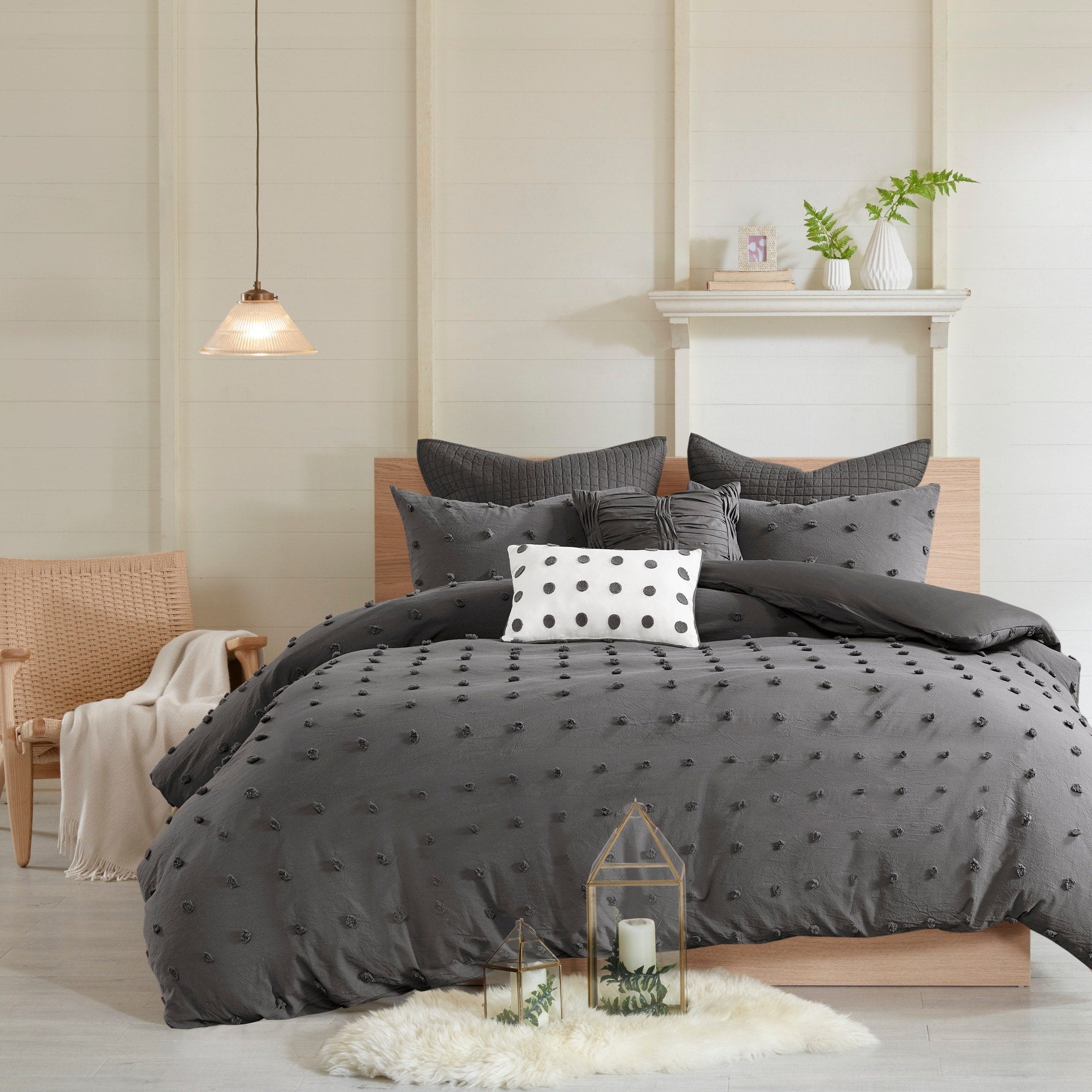Parure de lit en jacquard de coton et de maïs au design intelligent avec taies d'oreiller et coussins décoratifs