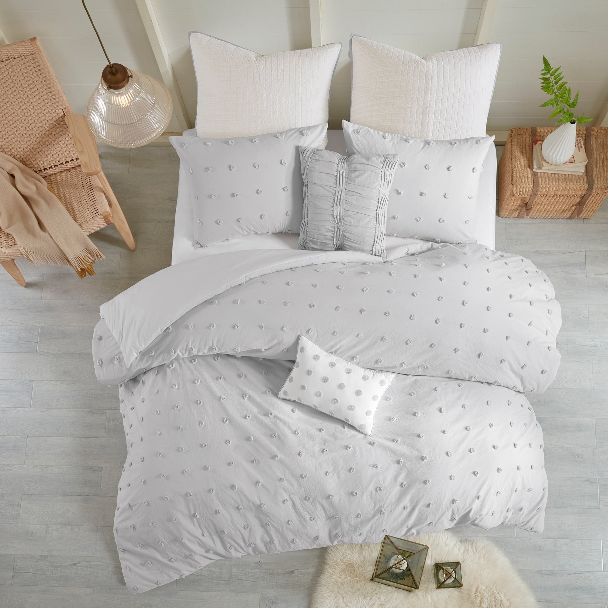 Parure de lit en jacquard de coton et de maïs au design intelligent avec taies d'oreiller et coussins décoratifs
