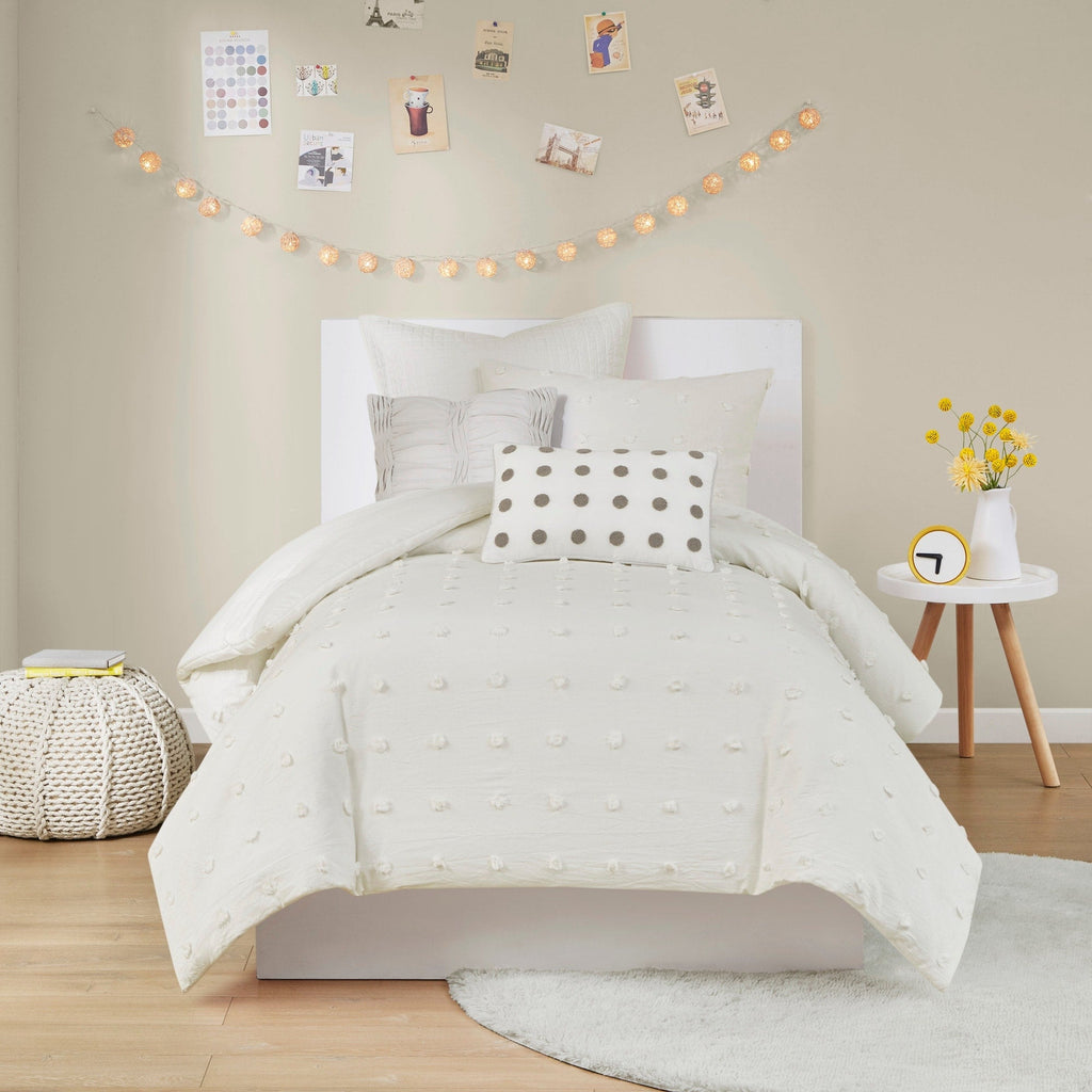 Parure de lit en jacquard de coton et de maïs au design intelligent avec taies d'oreiller et coussins décoratifs