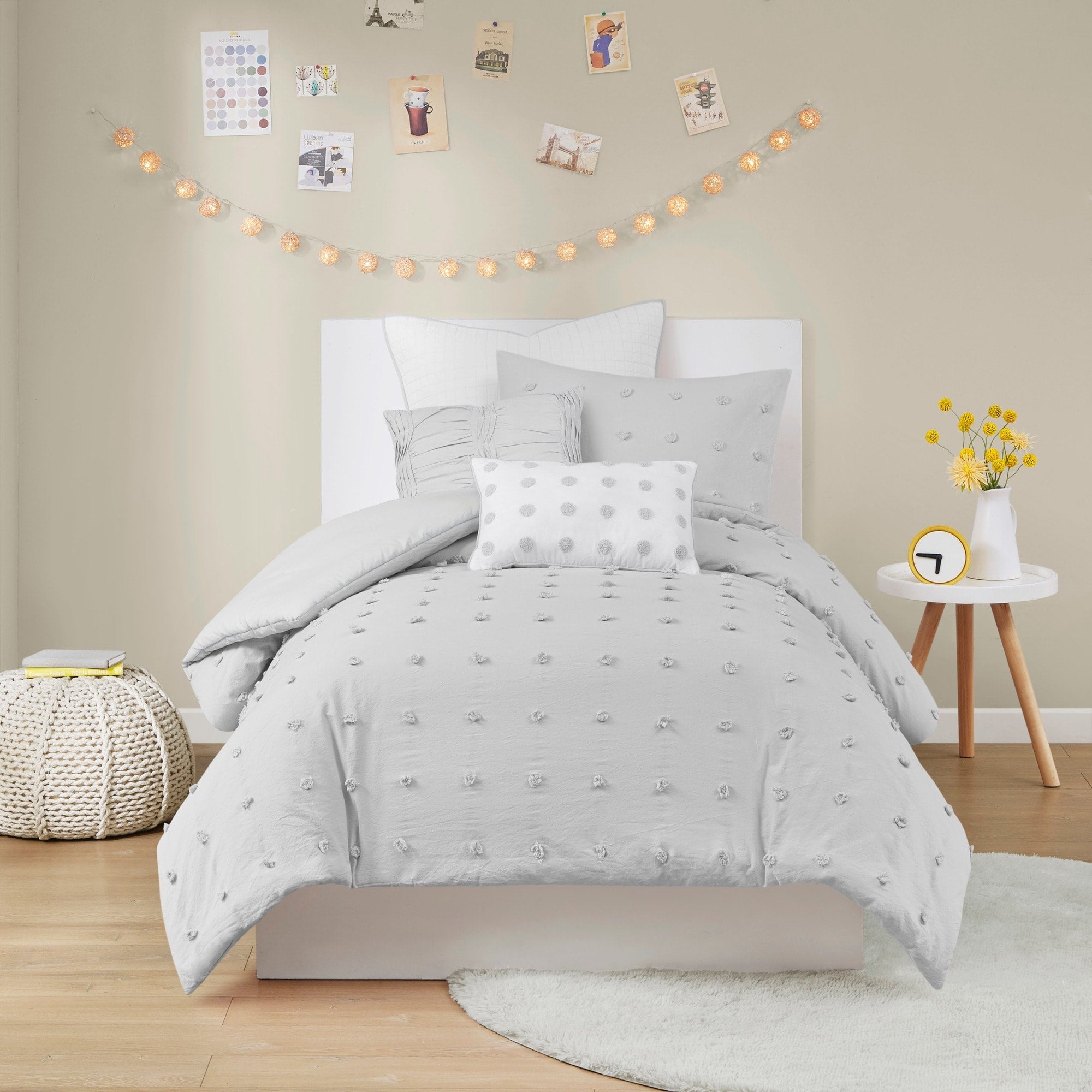 Parure de lit en jacquard de coton et de maïs au design intelligent avec taies d'oreiller et coussins décoratifs