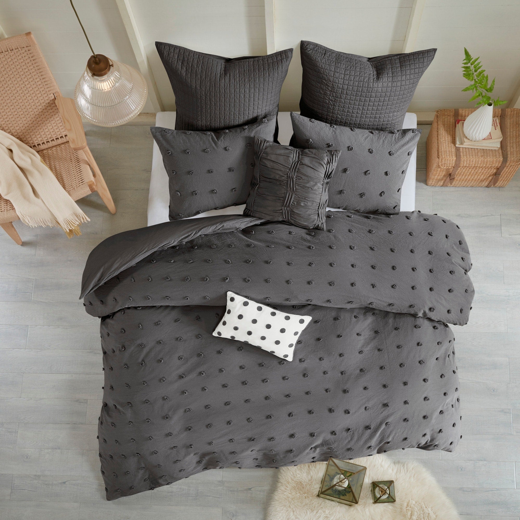 Parure de lit en jacquard de coton et de maïs au design intelligent avec taies d'oreiller et coussins décoratifs