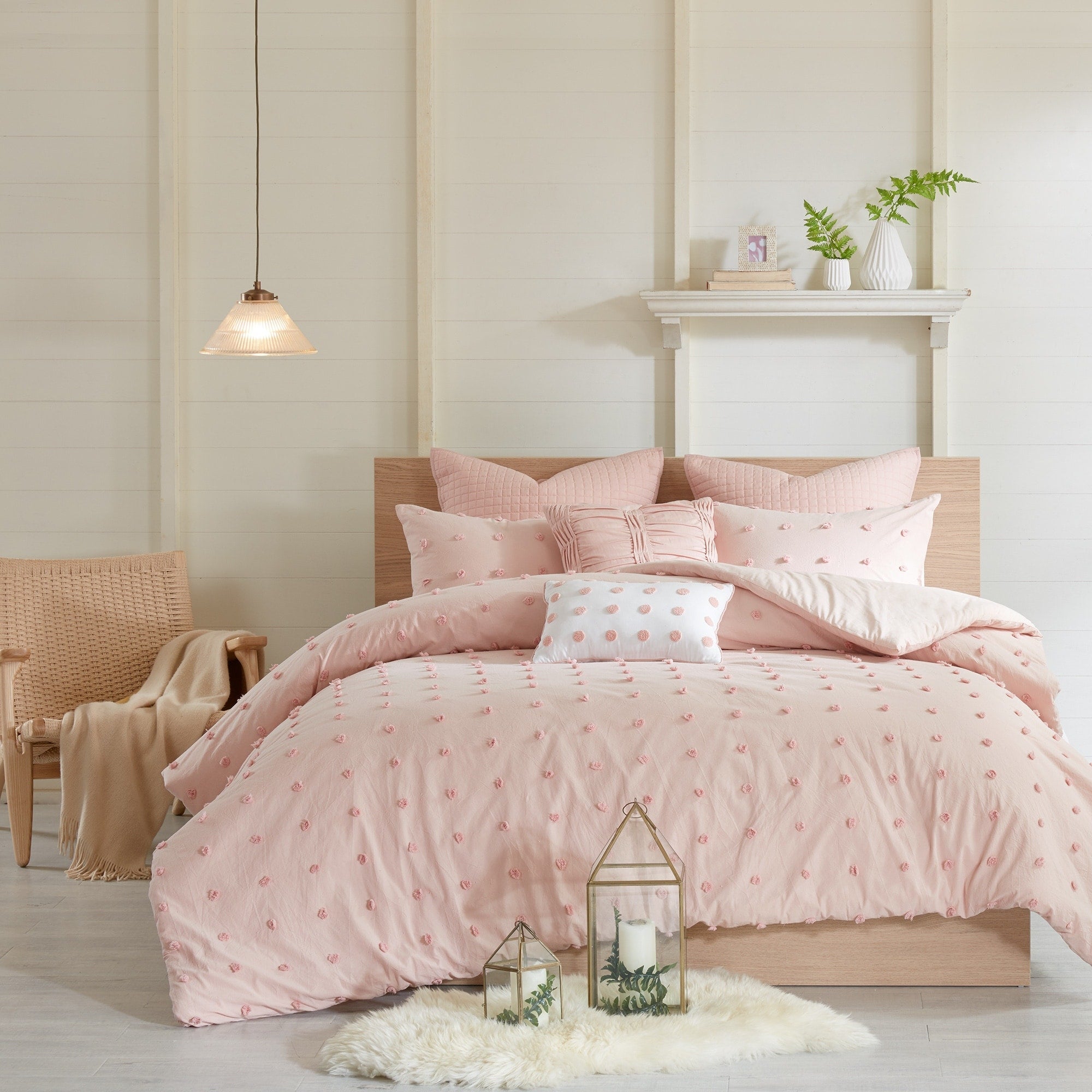 Parure de lit en jacquard de coton et de maïs au design intelligent avec taies d'oreiller et coussins décoratifs