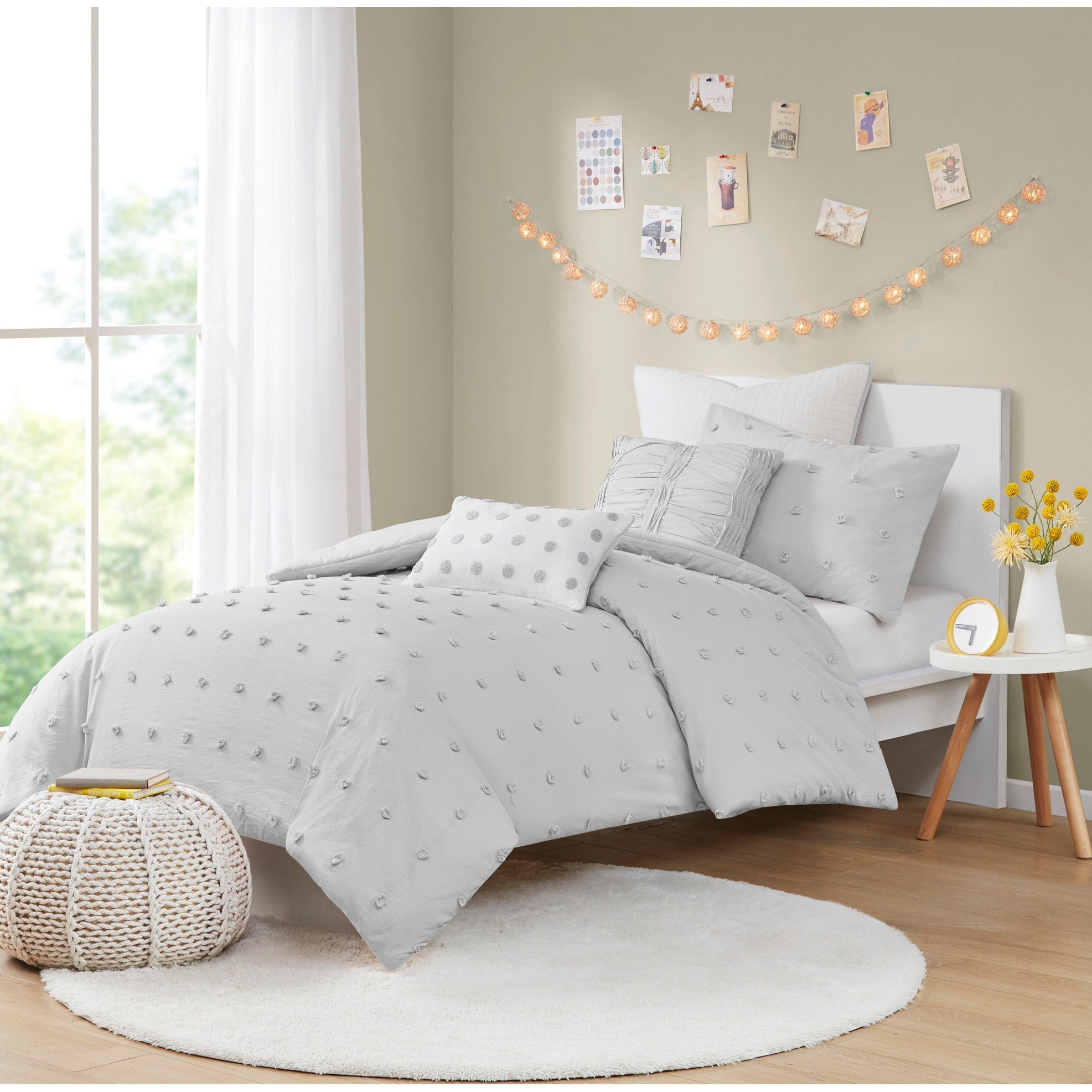 Parure de lit en jacquard de coton et de maïs au design intelligent avec taies d'oreiller et coussins décoratifs
