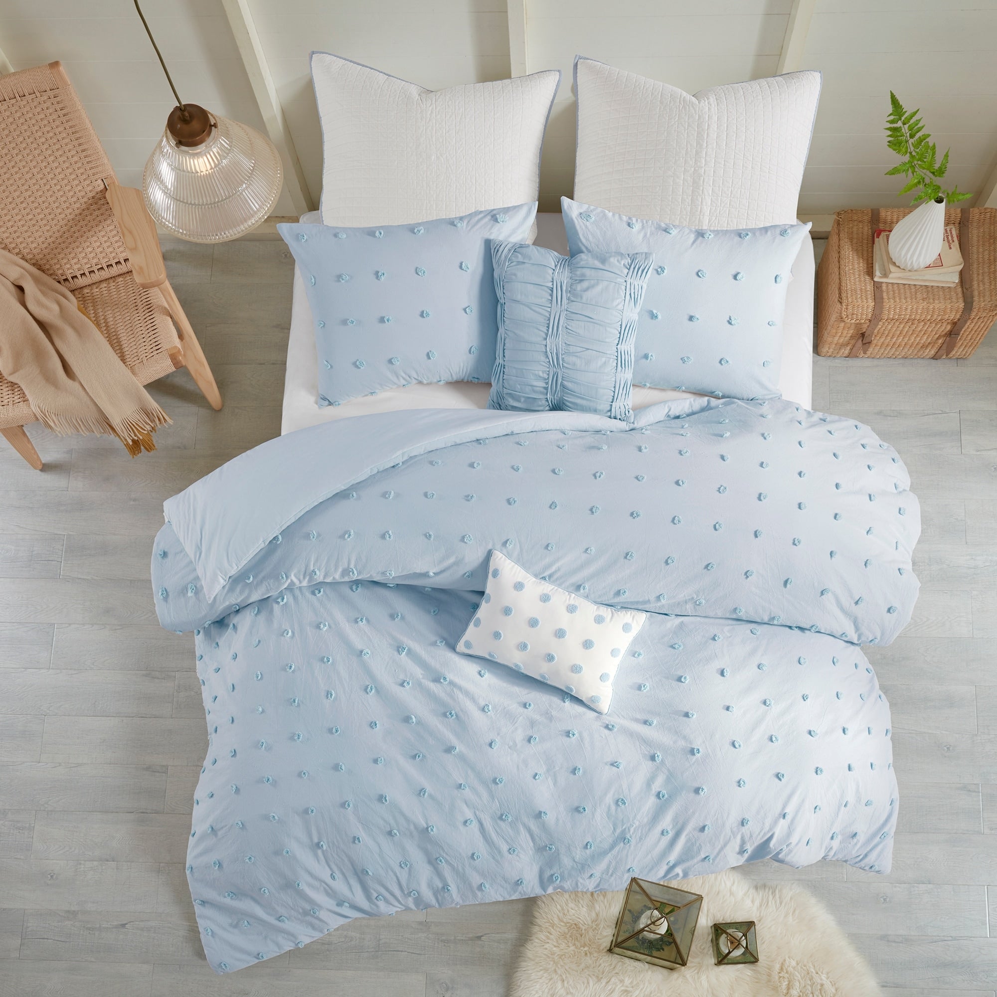 Parure de lit en jacquard de coton et de maïs au design intelligent avec taies d'oreiller et coussins décoratifs